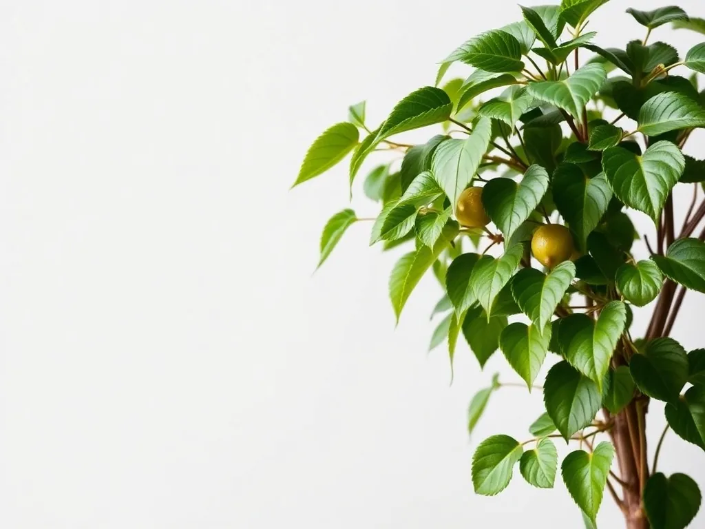 Une bouture de ficus en train de raciner dans un verre d'eau, posée sur un rebord de fenêtre lumineux, avec une plante mère verte et luxuriante en arrière-plan.