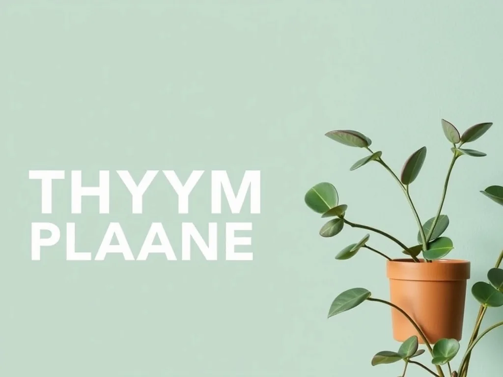 Un plant de thym en pot en terre cuite, posé sur un rebord de fenêtre ensoleillé, avec une petite branche coupée posée à côté sur une planche en bois